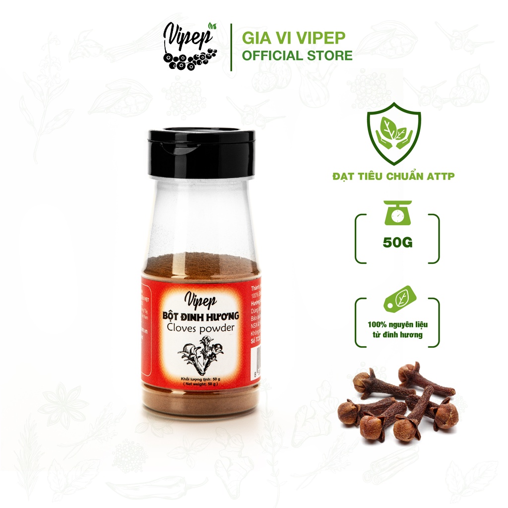 Bột đinh hương Vipep 50g - gia vị thảo dược chế biến thức ăn tốt cho sức khoẻ, tăng hương vị cay tự nhiên