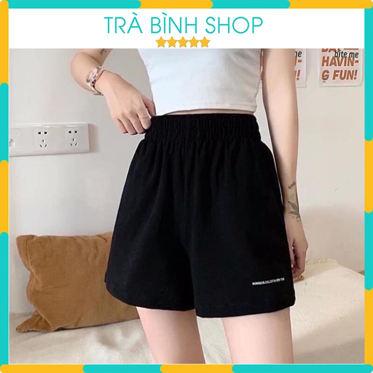 Quần Đùi Cạp Chun Nữ Thêu Chữ Quần Short Chất Cotton Ống Suông Phong Cách Ulzzang Trẻ Trung