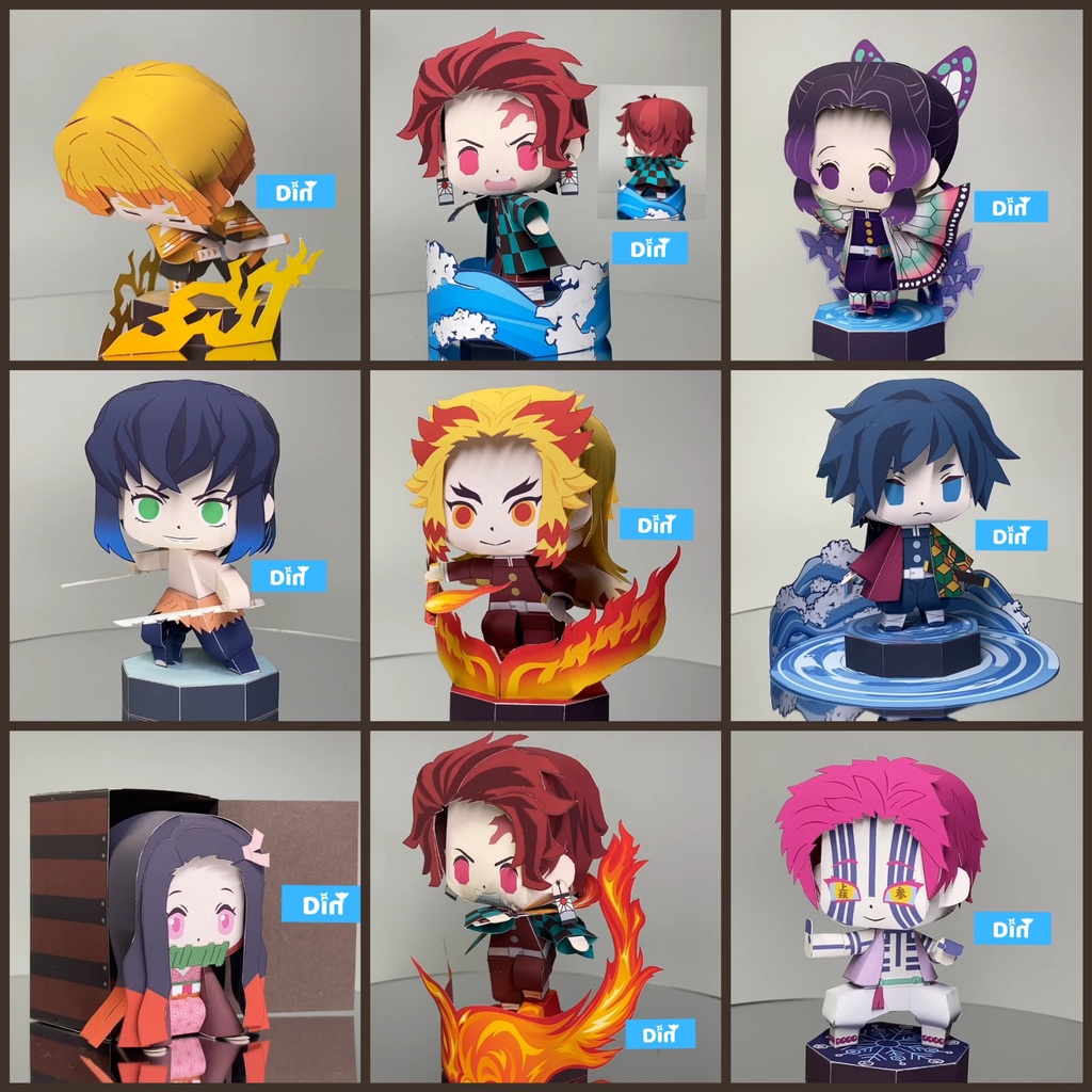 Mô Hình giấy Kimetsu No Yaiba  - Mô Hình Tanjiro , Nezuko , Zenitsu , Shinobu , Rengoku - KIT MÔ HÌNH GIẤY ANIME