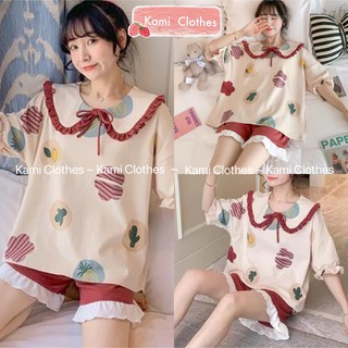 Bộ đồ ngủ nữ cộc tay cổ bèo, Bộ Mặc Nhà kèm video/ảnh thật - KAMI Clothes