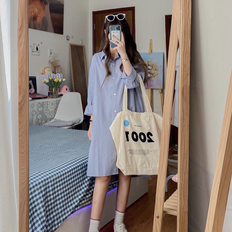 Váy đầm sơ mi dáng dài phong cách Hàn Quốc Aimee closet