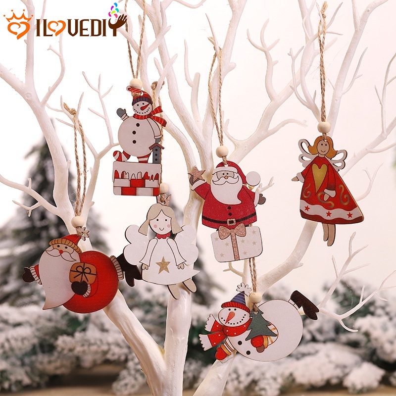 Bộ 2 Phụ Kiện Treo Trang Trí Cây Thông Noel Bằng Gỗ
