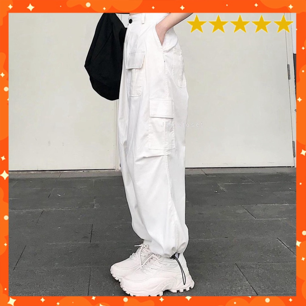 Quần Nữ Yêu ✔ Quần Jogger Dây Rút Túi Hộp Aseon ✨ Quần Baggy Kaki Trắng Mặc 2 Kiểu Suông Bo Khoá Kéo Cúc Cài Box Pant
