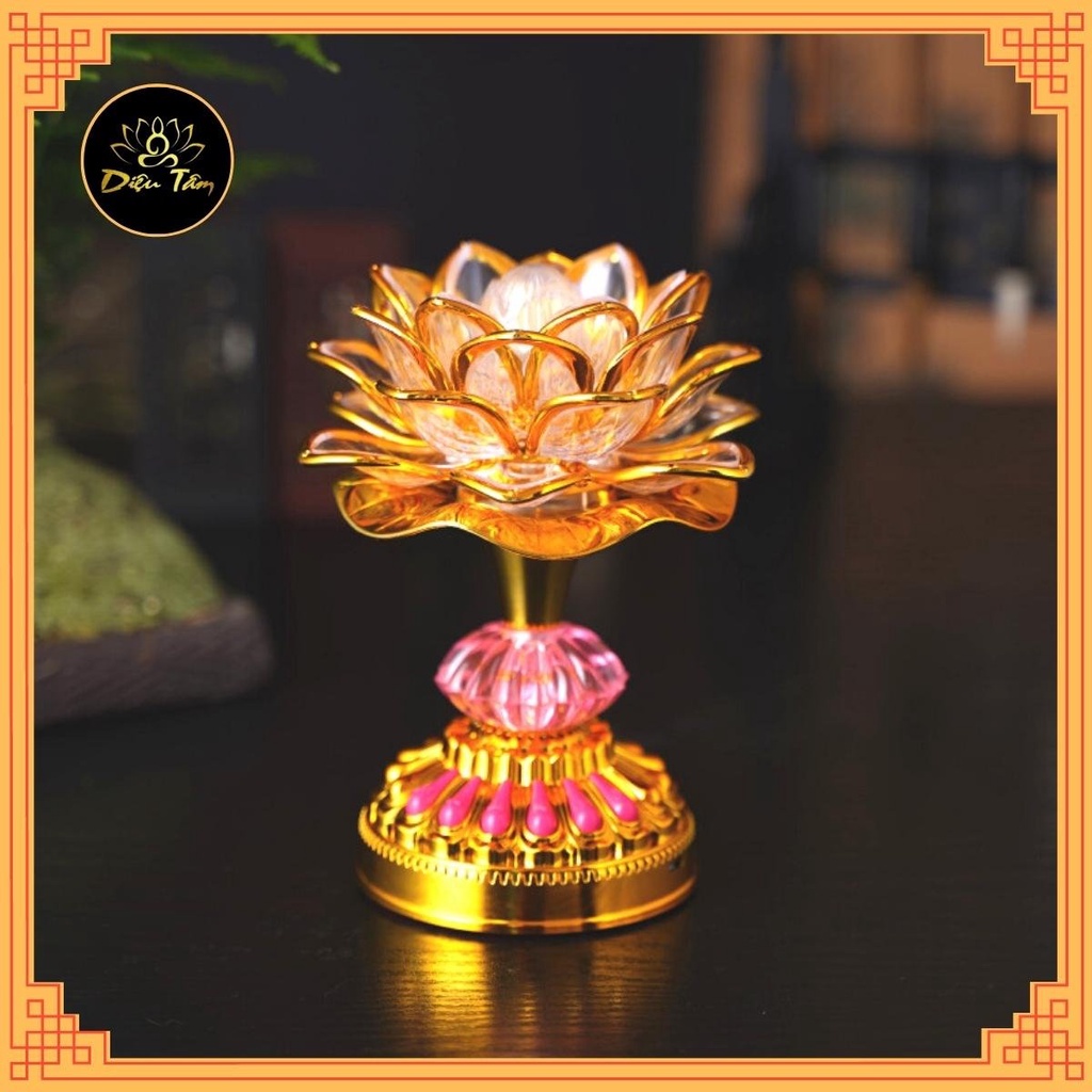 Đèn thờ hoa sen đồ thờ cúng - máy niệm phật 8 bài đổi màu Diệu Tâm
