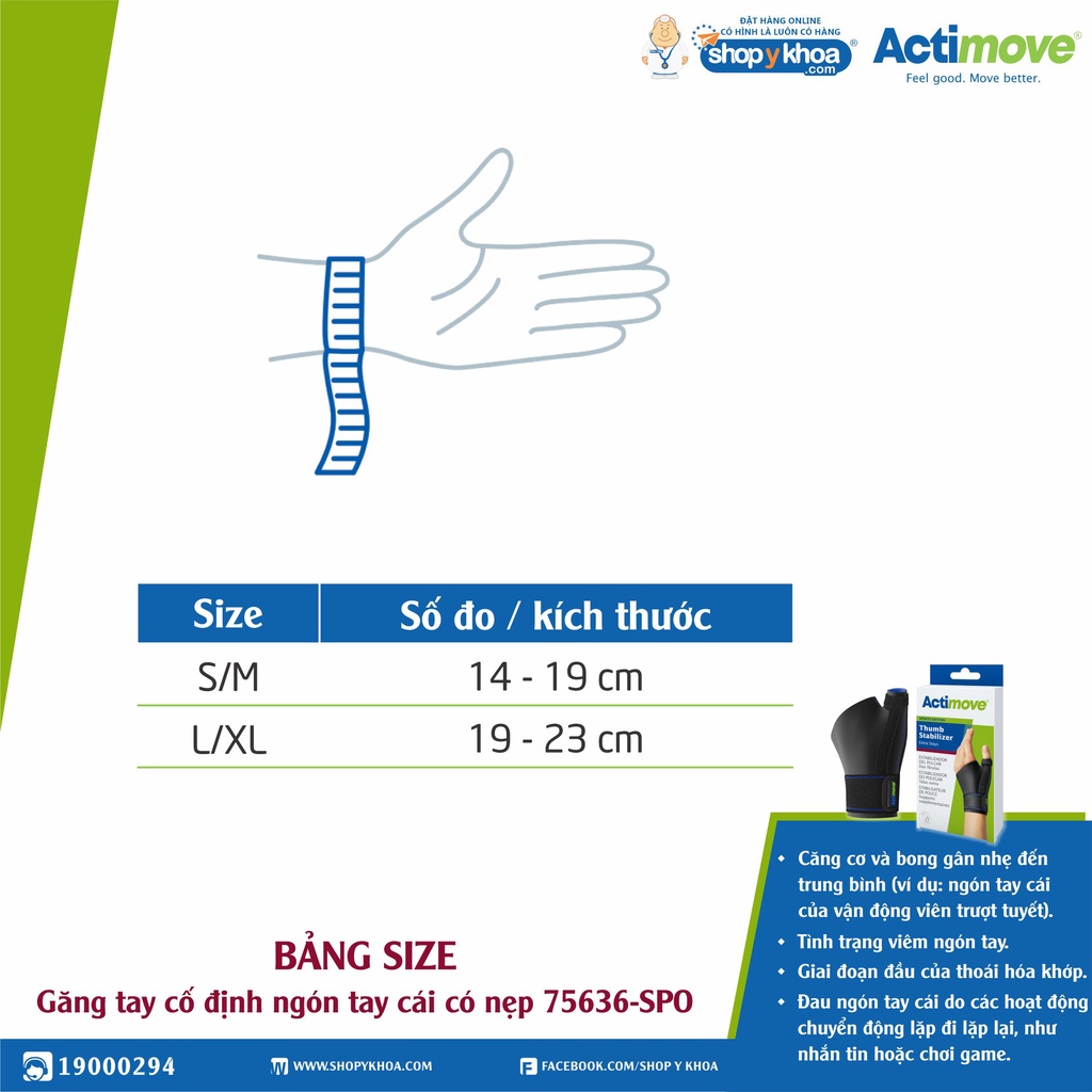[CÓ QUÀ TẶNG] Găng tay cố định ngón tay cái có nẹp 75636-SPO Actimove Thumb Stabilizer