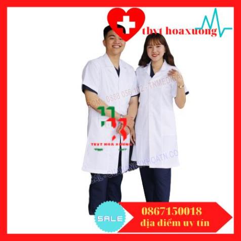 Áo blouse trắng , áo khoác bác sĩ , dược sĩ , điều dưỡng viên nam/nữ cộc tay dáng dài