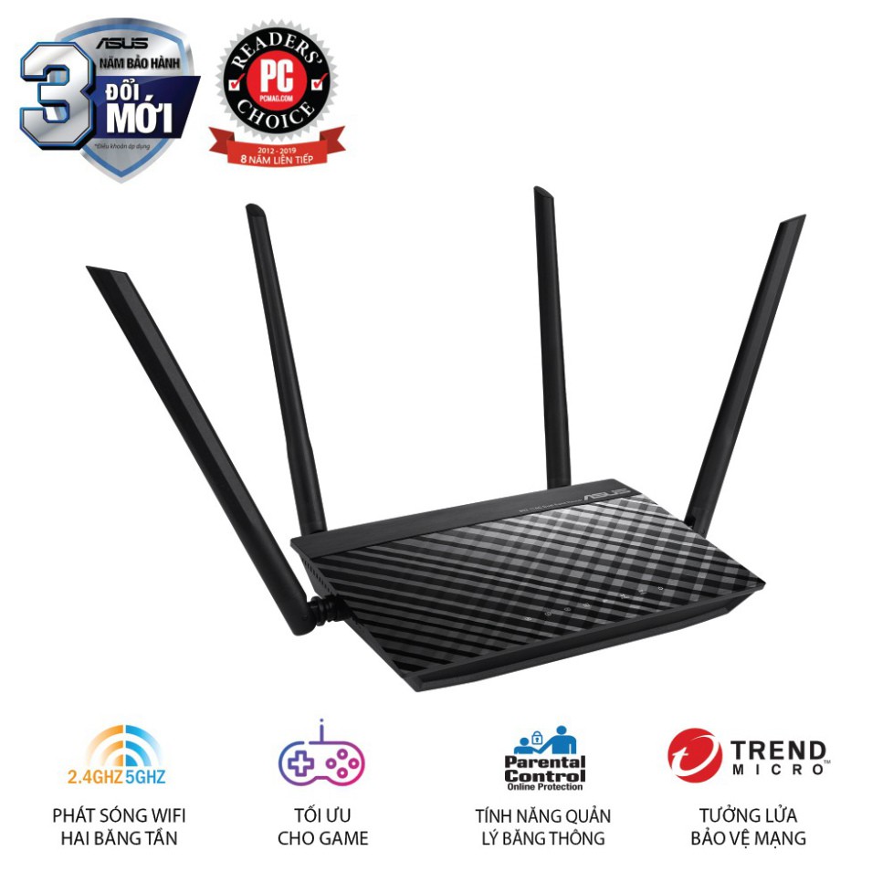 [MÃ ELBAU5 Giảm tới 500K] Bộ phát sóng (Router) Wifi băng tần kép ASUS RT-AC1200 V2