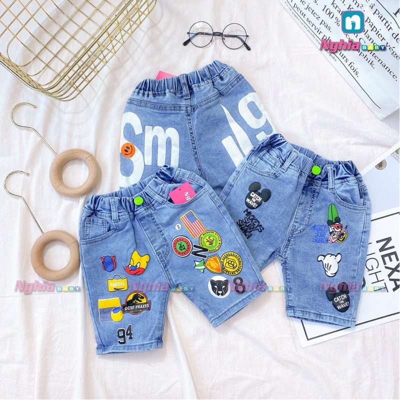 Quần sọt jeans in hình dễ thương, phong cách NGHĨA BABY dành cho bé trai!