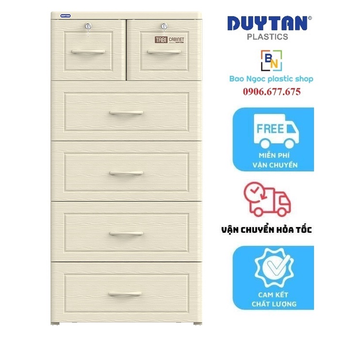 Tủ nhựa Duy Tân Tabi Vân gỗ trắng 5 tầng 6 ngăn