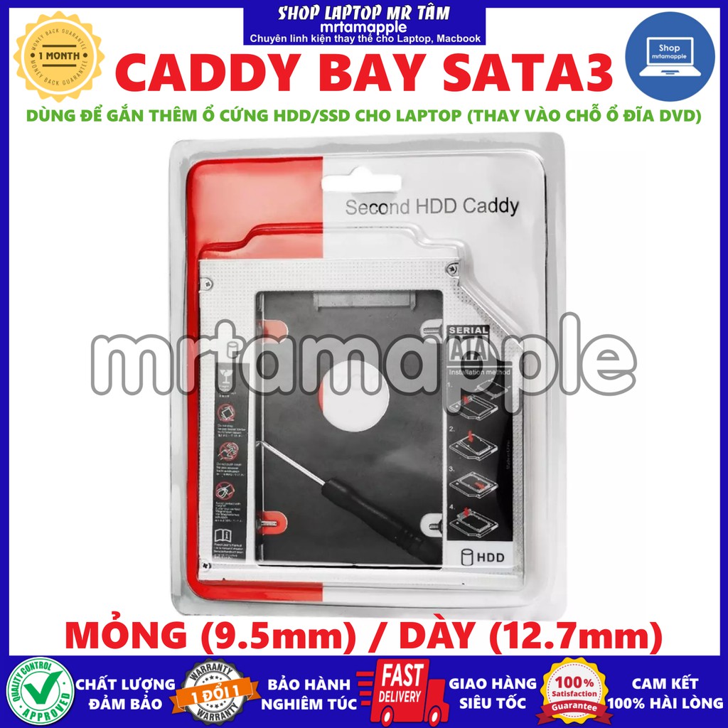 Caddy Bay SATA3 MỎNG 9.5mm | DÀY 12.7mm gắn thêm ổ cứng cho Laptop lo