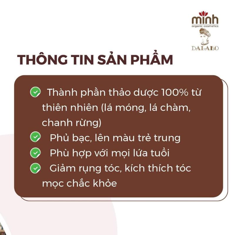 Bột Lá Nhuộm Tóc DALABO CHÍNH HÃNG Không Hoá Chất Màu Đen/Nâu đen/ Nâu/Nâu Đỏ