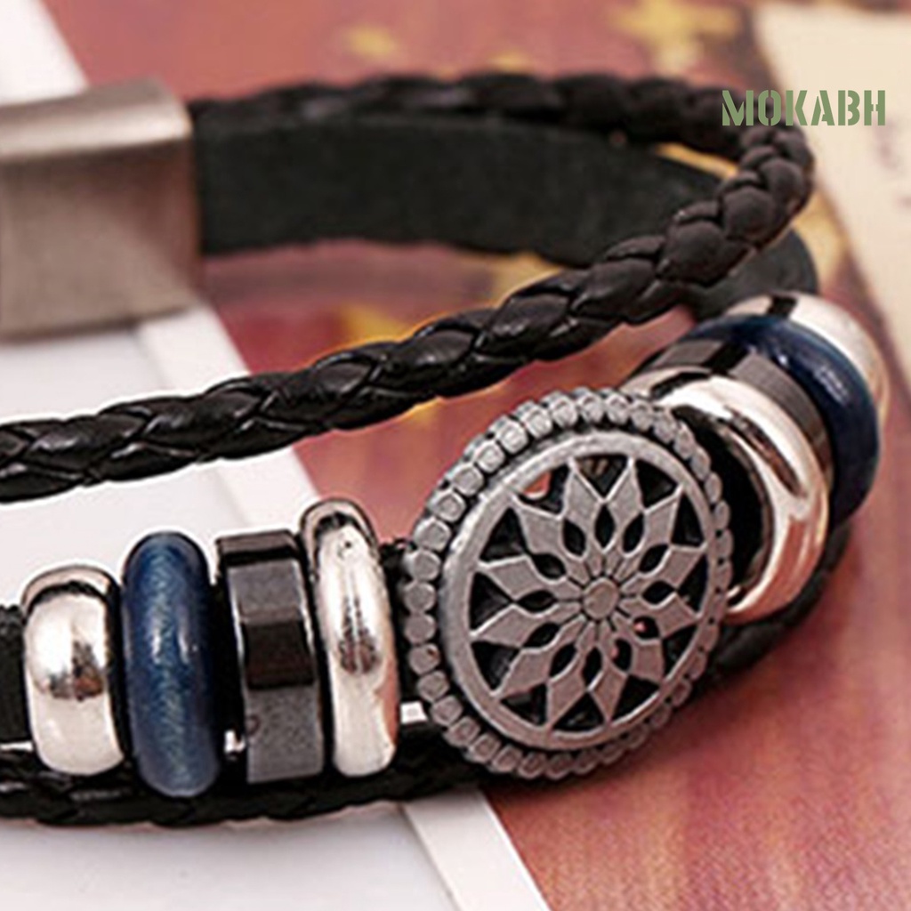 Vòng Tay Giả Da Nhiều Lớp Mặt Hoa Rỗng Thời Trang Unisex