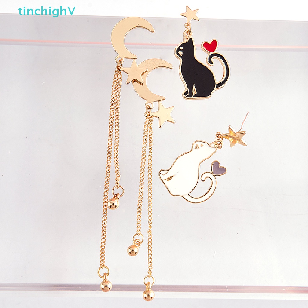 [TinchighV] Khuyên Tai Đinh Tán Bất Đối Xứng Hình Mặt Trăng Ngôi Sao Dễ Thương Phụ Kiện Trang Sức [
