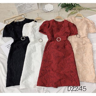 Đầm gấm midi tay phồng - Đầm dự tiệc ( đổi trả nếu không giống hình )