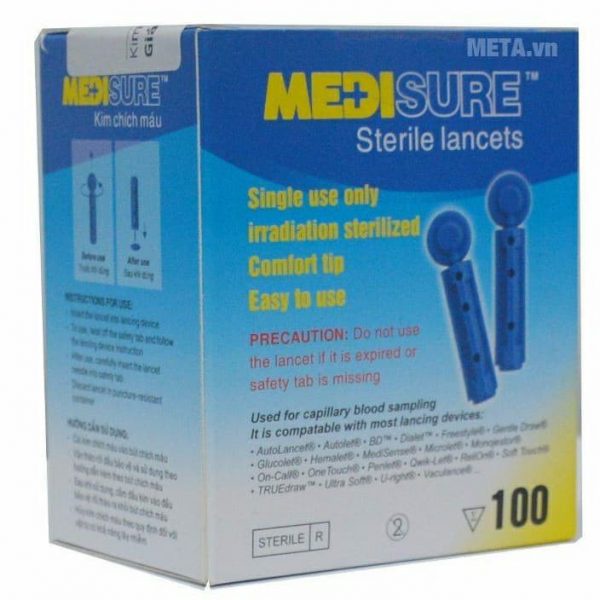 Kim lấy máu thử tiểu đường Medisure, dụng cụ chích máu thử đường huyết - Hộp 100 kim [Halongsky]