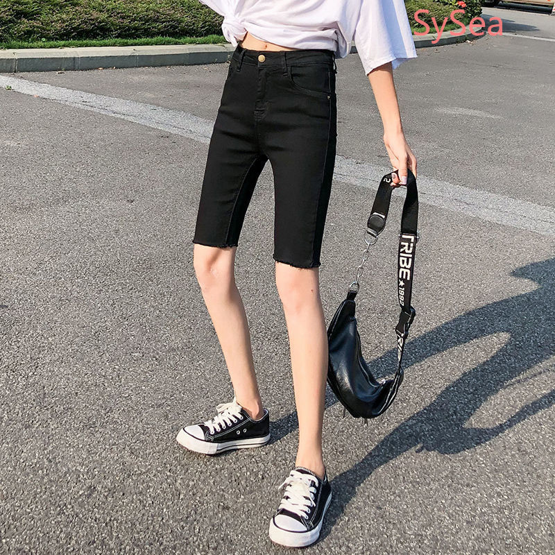 Quần short bằng Denim lưng cao kích thước lớn cho nữ