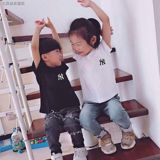✈♦▤Áo Thun Cotton Tay Lửng Cổ Tròn In Chữ MLB Yankees Thời Trang Cho Cả Gia Đình