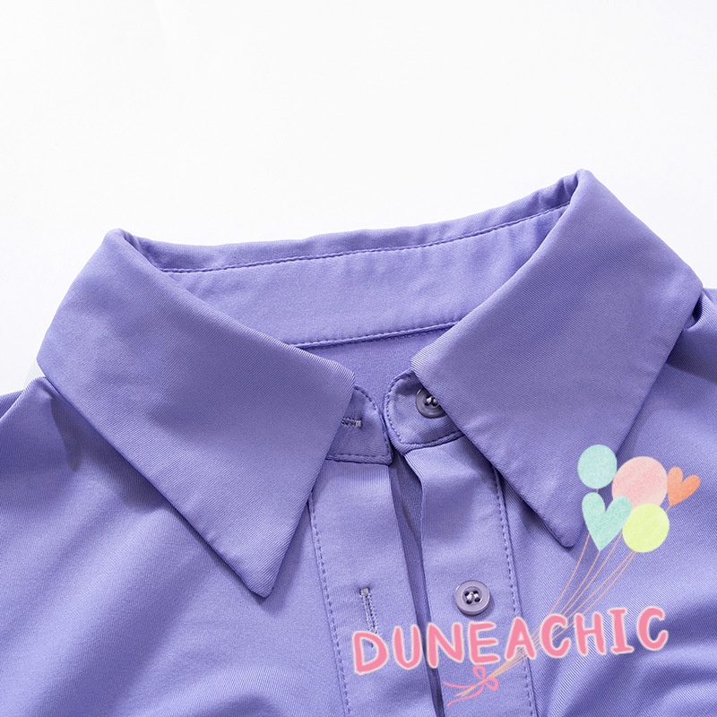 DUNEA Bộ Áo Polo Dài Tay + Chân Váy Xinh Xắn Dành Cho Nữ