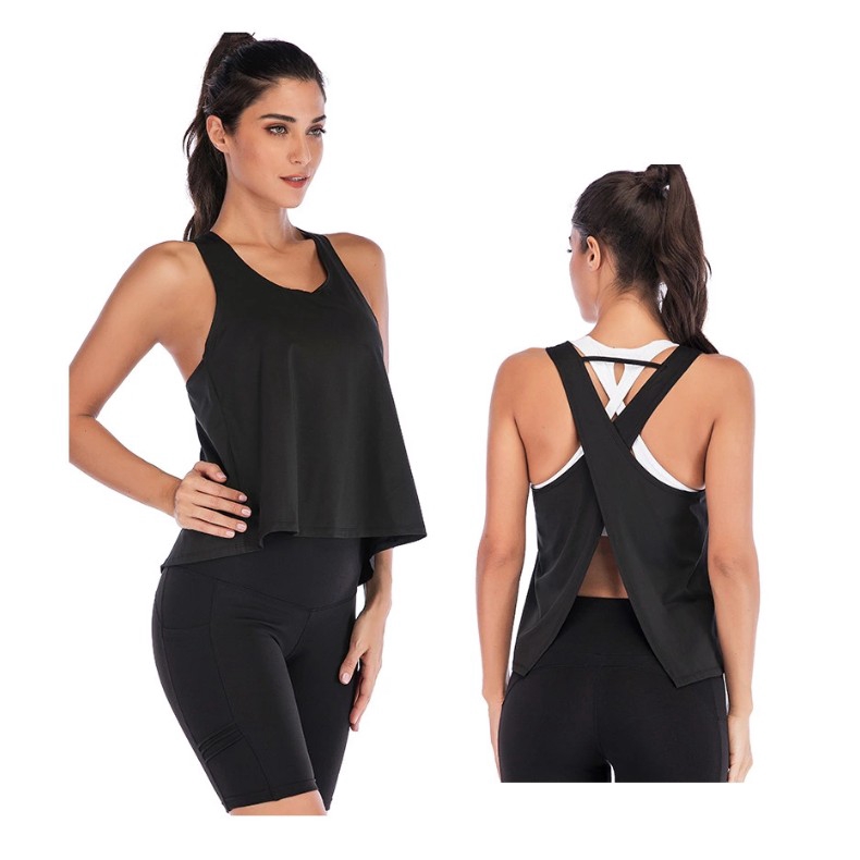 Áo thun thể thao Hoppe Fumeng JK107 phối dây đan chéo lưng thời trang quyến rũ cho nữ