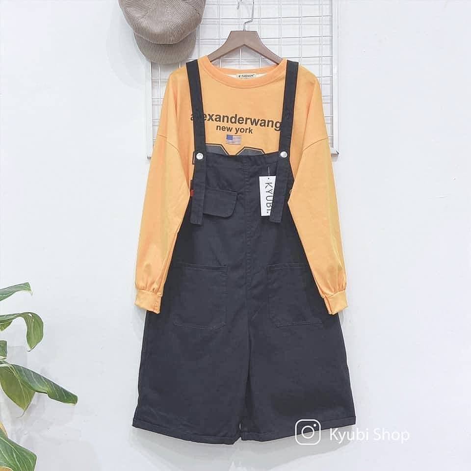 Quần yếm short ngố Ulzzang Kyubi JENI2 cài nút kèm túi trước (Nhiều màu) - Yếm Quần Kyubi YN22