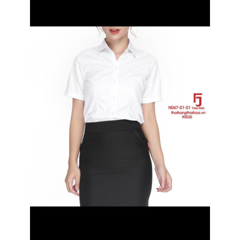 Giá sốc. áo sơ mi nữ Thái Hòa mã 047 màu trắng tinh | BigBuy360 - bigbuy360.vn