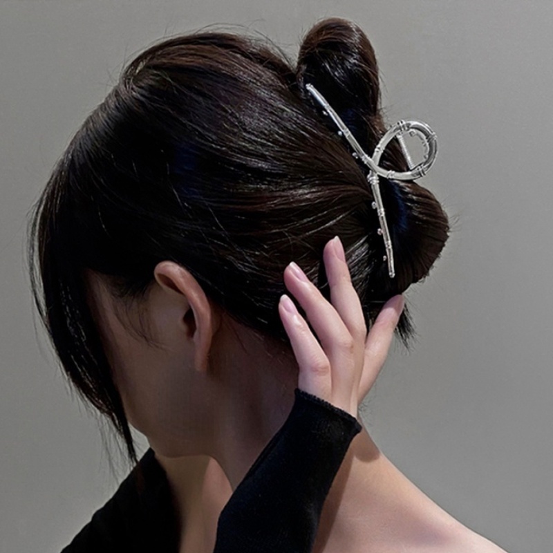 Kẹp Tóc Đuôi Ngựa Màu Bạc Kim Loại Phong Cách Pháp Thanh Lịch Đơn Giản Cho Nữ