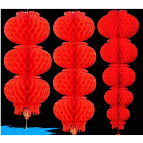 Đèn lồng giấy đỏ 3 tầng, 5 tầng treo trang trí Tết, lễ hội, khai trương đẹp sáng tạo