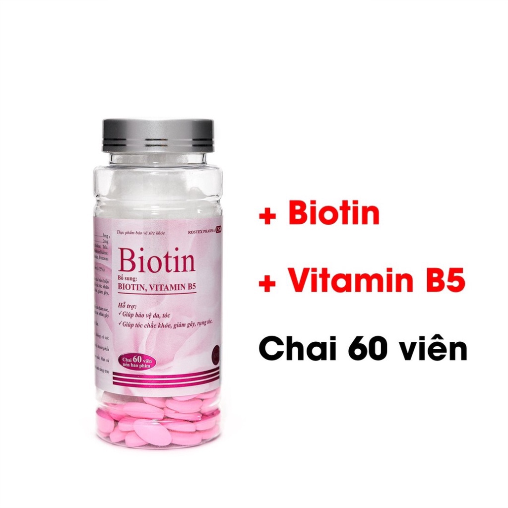 Viên uống BIOTIN bổ sung Biotin và Vitamin B5 giúp giảm rụng tóc, bảo vệ da, chắc móng – Hộp 60 viên