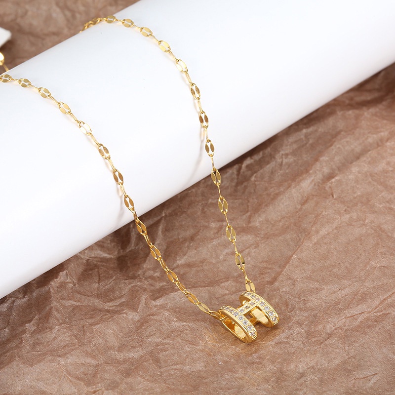 Dây chuyền thép titan 18k mặt hình chữ H thời trang dành cho nữ