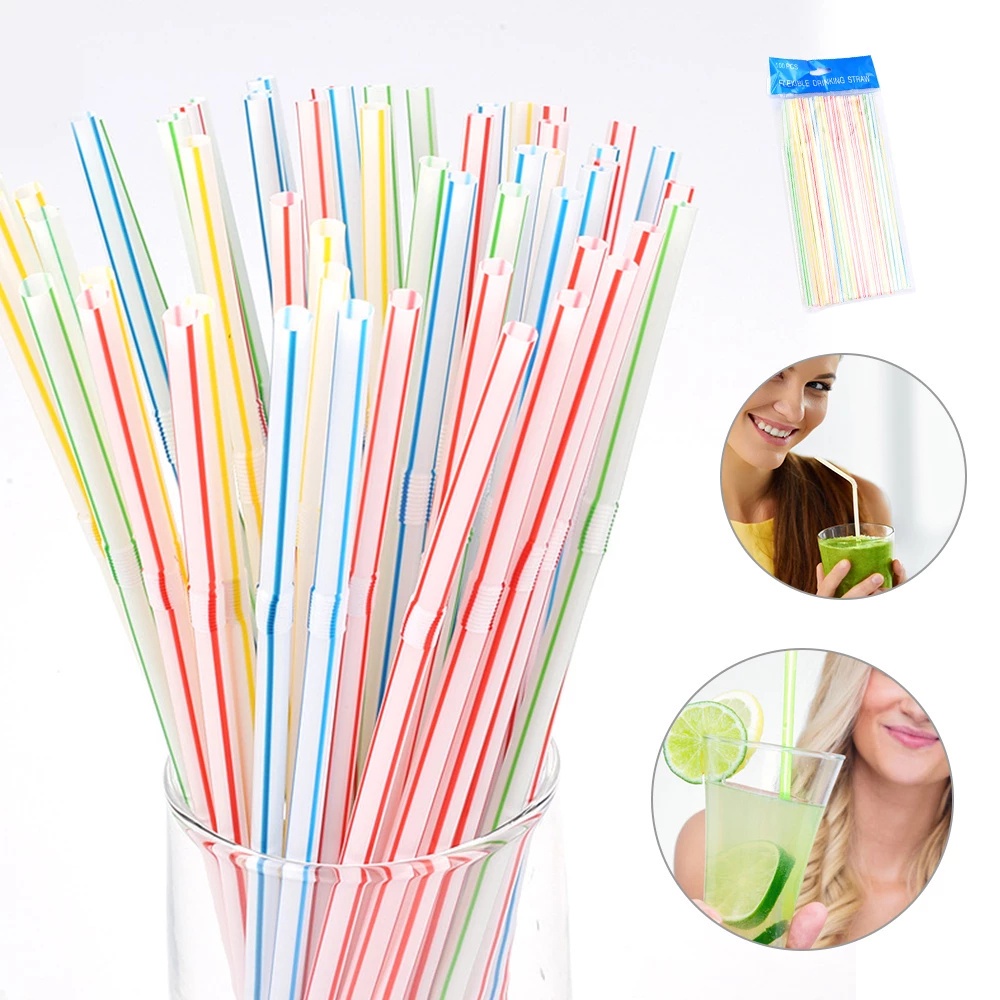 100 Ống hút nhựa nhiều màu sắc dùng một lần