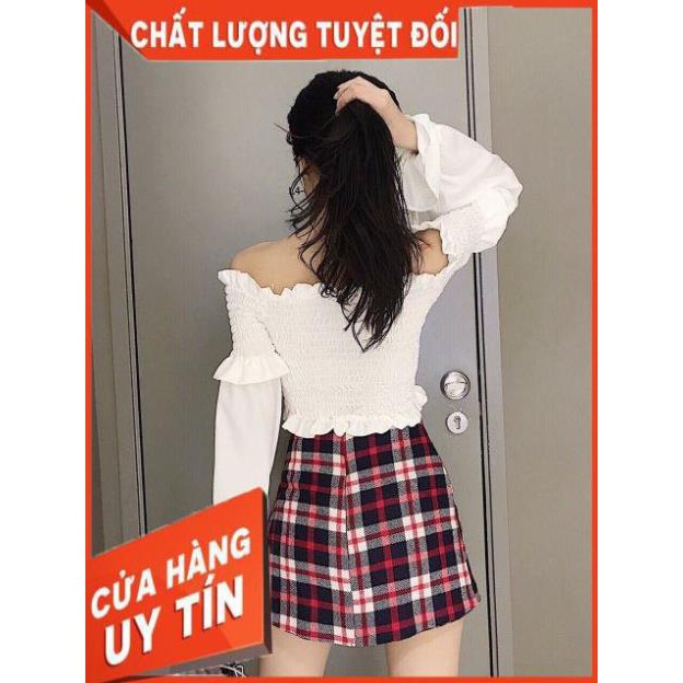 🌈FREESHIP🌈 Áo nhún bẹt vai tay cột dây dễ thương