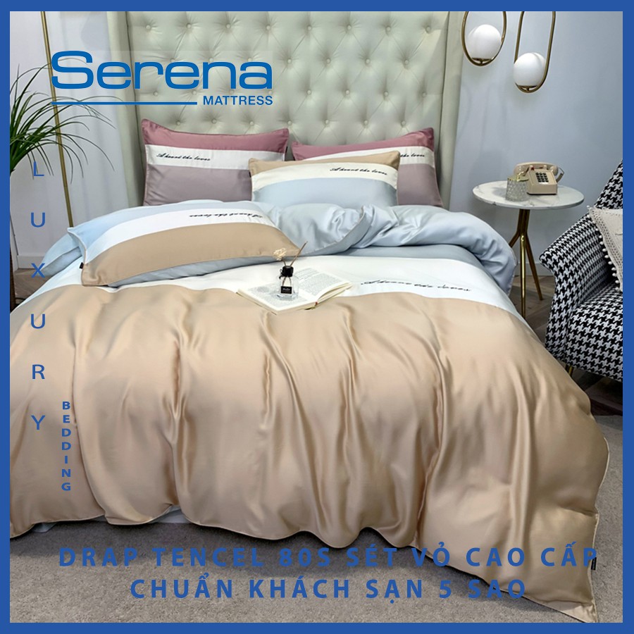 Bộ chăn ga gối Drap Tencel 80s Serena Cao Cấp Phong Cách Hàn Quốc 5 món chăn ga gối chần bông – Hệ Thống Nệm