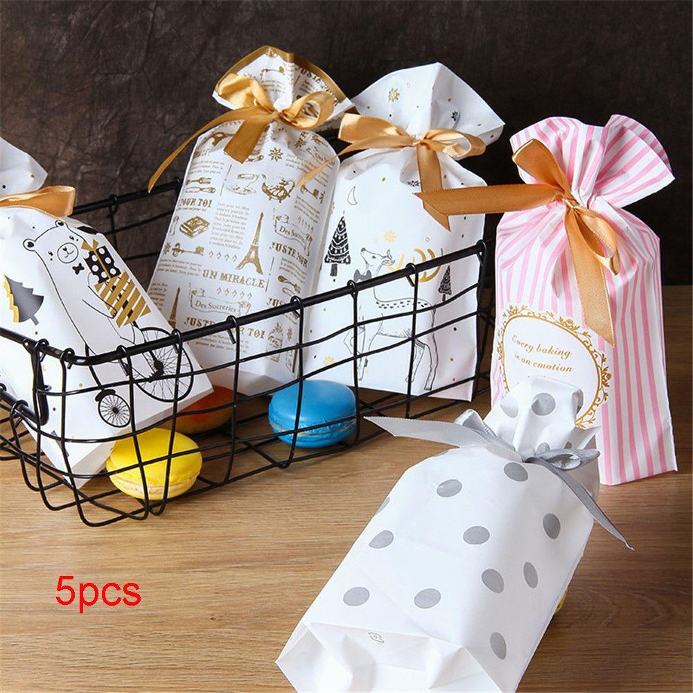 Set 5 Túi Đựng Bánh Kẹo Làm Quà Tặng Thủ Công Hình Tuần Lộc Giáng Sinh