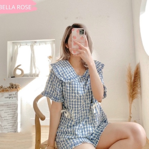 Đồ ngủ caro nữ cute dễ thương cao cấp phong cách tiểu thư Bella Rose bt9 | BigBuy360 - bigbuy360.vn