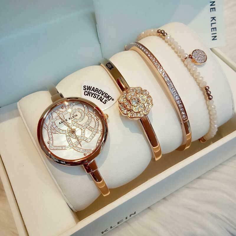 set đồng hồ vòng tay nữ Anne Klein AK/3080RGST đẹp tuyệt vời size 32mm rose gold