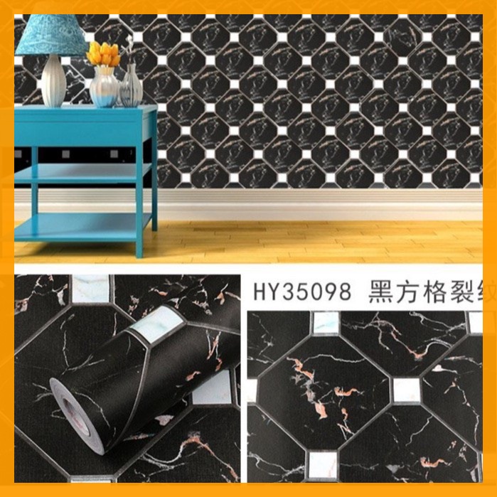 10m giấy dán tường sẵn keo đá đen caro (10m x 45cm /cuộn) 5397, decal trang trí.