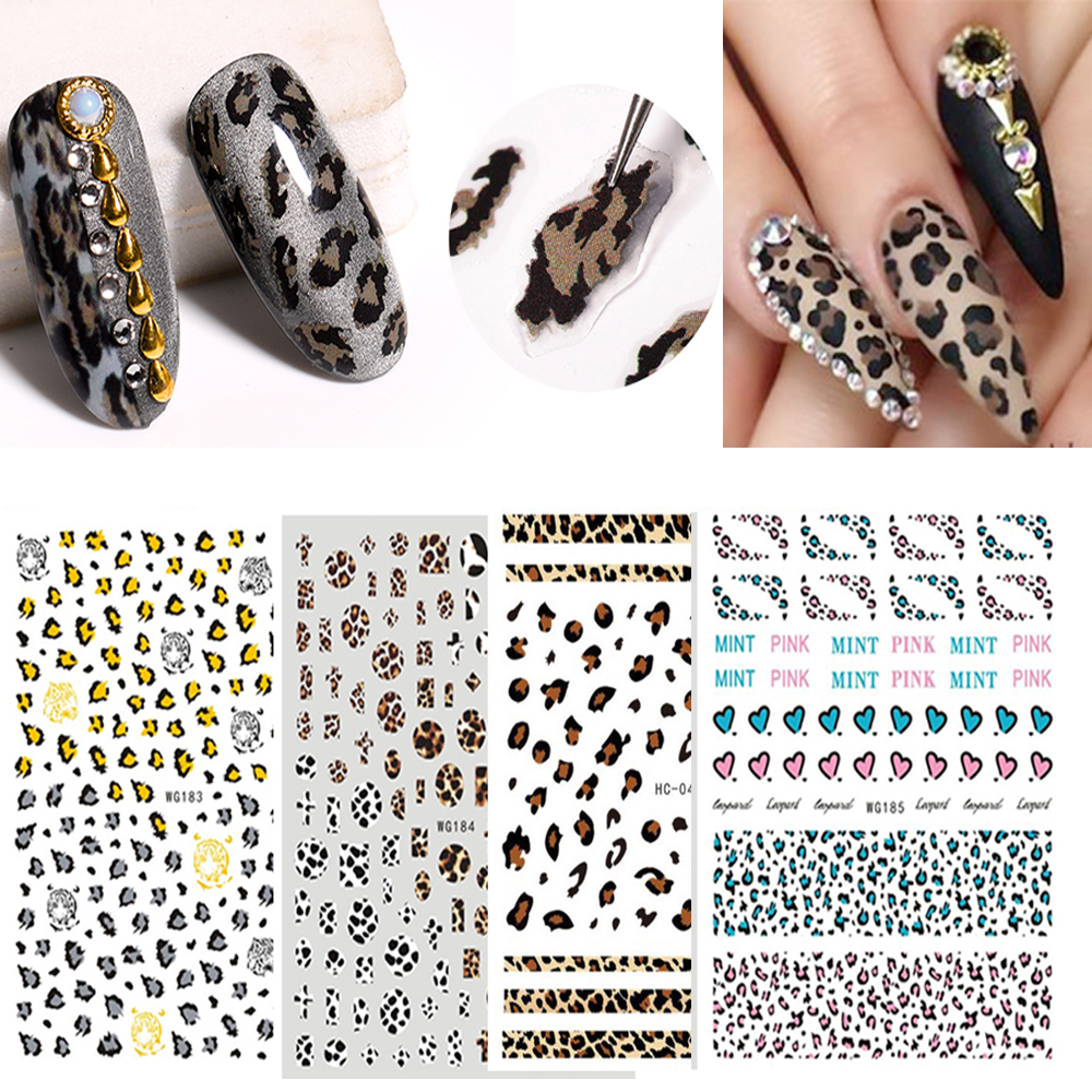 Hình dán trang trí móng tay họa tiết da báo 3D