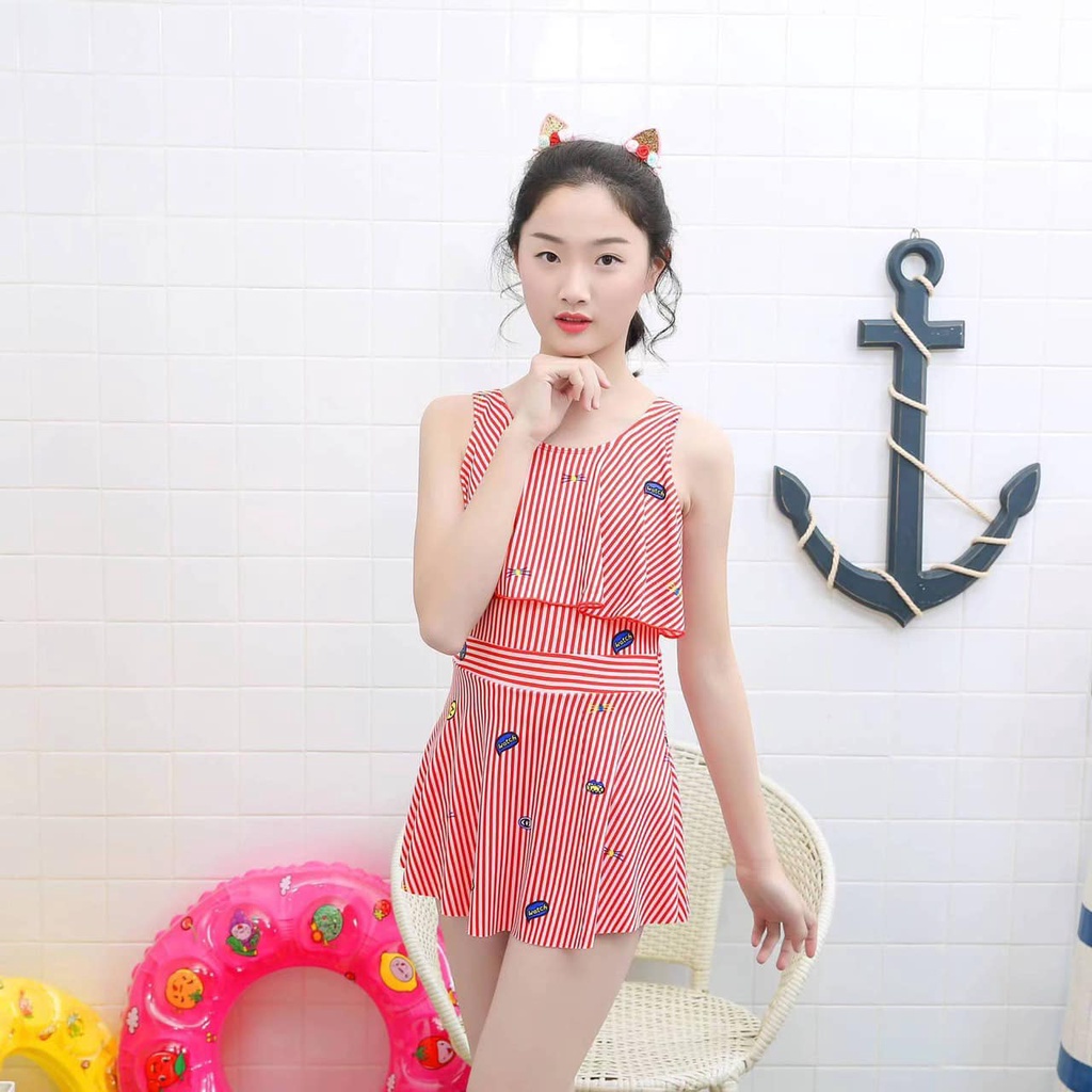 BỘ ĐỒ BƠI LIỀN THÂN BÉ GÁI SIZE ĐẠI VÁY TRÙM KÍN ĐÁO, CO GIÃN THOẢI MÁI