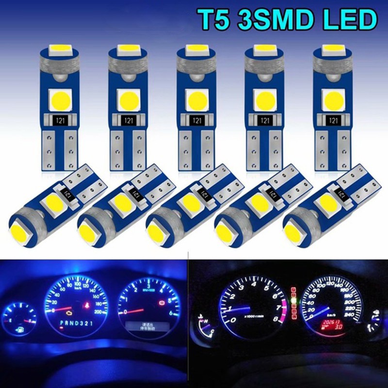 1 Bóng Đèn Led T5 W3W W1.2W 3SMD 3030 Đèn LED nêm ánh sáng nội thất xe hơi Đèn trang trí trên xe ô tô Đèn đồng hồ đo