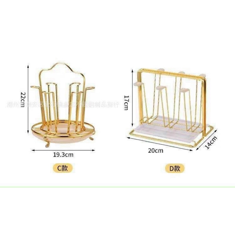 Úp cốc Inox vàng gương có khay hứng nước kèm núm bọc chống trượt