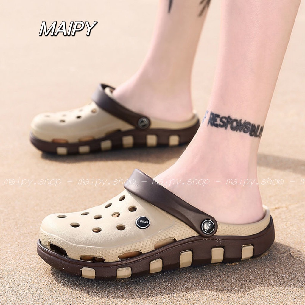 Dép Cross Nâu unisex tặng 6 sticker- Giày sục siêu nhẹ đi mưa (Form nhỏ) Maipy S013