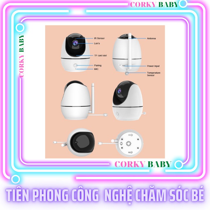 Máy Báo Khóc Trẻ Em Corky Baby mbk502 Pro max - Màn hình lớn 4.5inh, camera điều khiển quay 360 độ