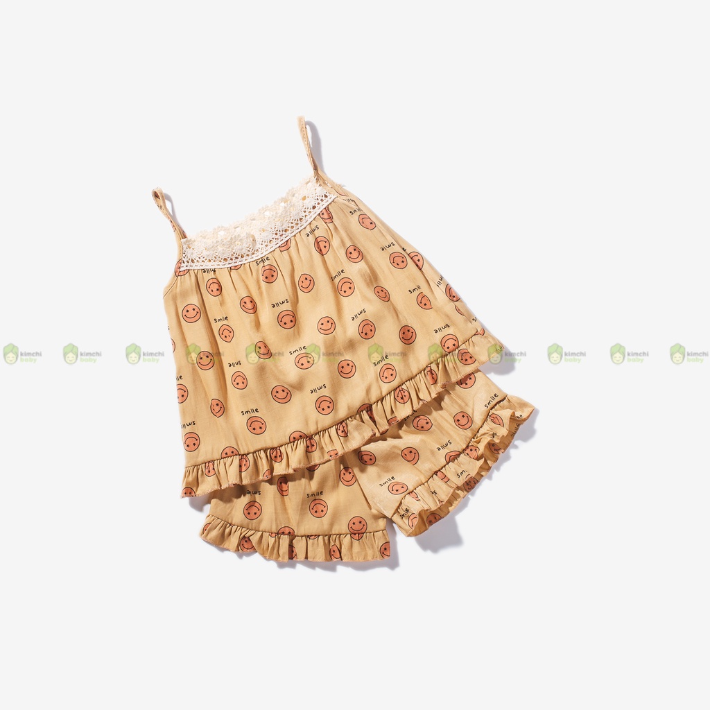 Set Bộ 2 Dây Bé Gái Vải Thô Đũi Mềm Mát Hoạ Tiết Hoa Quả Dễ Thương, Bộ Quần Áo Cho Bé Mặc Hè CK28