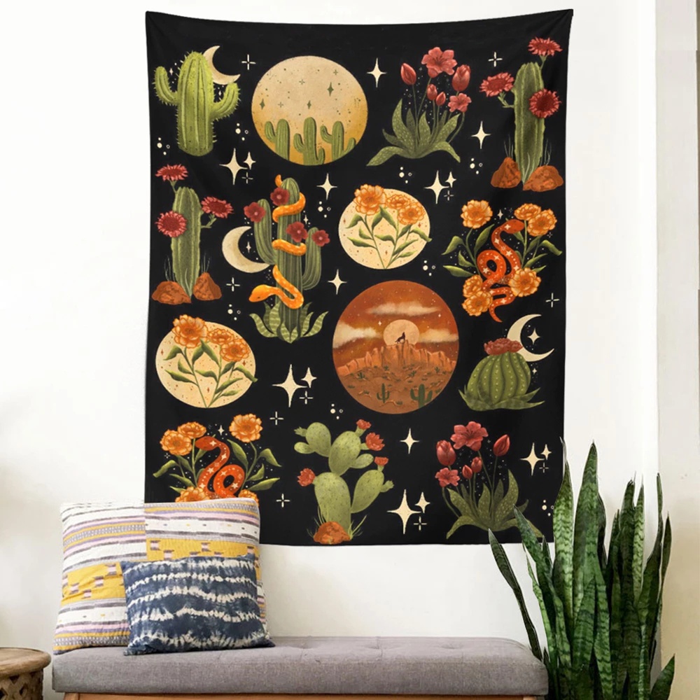 Thảm treo tường hình cây xương rồng/ nấm/ mặt trăng phong cách Bohemian độc đáo trang trí nhà cửa