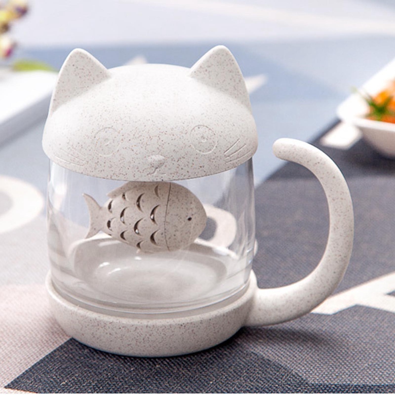 fashion cute lovely Cymax 250 ml Cat Glass Cup Tea Mug with Fish Tea Infuser Strainer Filter, Perfect Christmas Birthday Gift for Cat Lovers: Amazon.com: Kitchen &amp; Home