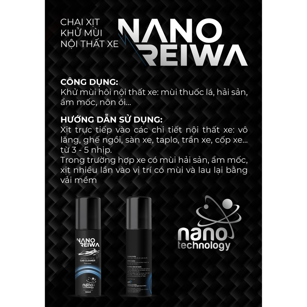 Dung dịch vệ sinh, diệt khuẩn, khử mùi ô tô Nano Reiwa 100ml ( Quế hay không mùi)