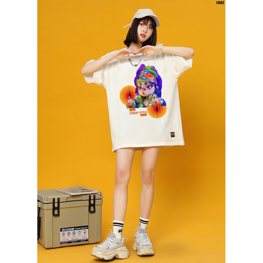 Áo phông tay lỡ nam nữ form rộng Em bé tóc tím 1002 HY KOREA