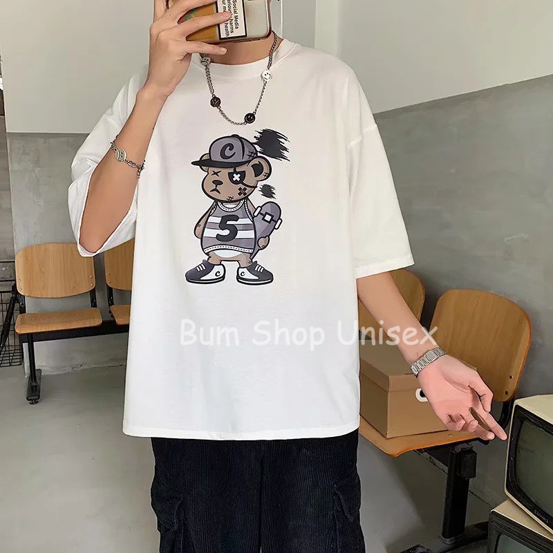 Áo Phông Tay Lỡ Nam Form Rộng - TTL707 Gấu Mặt Ngầu - Chất Cotton Mềm Mát - Oversize < 75kg - 3 Màu Cực Đẹp | BigBuy360 - bigbuy360.vn