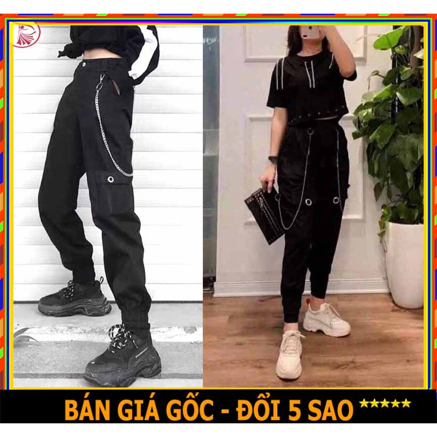 ❤️ HÀNG CAO CẤP ❤️ Quần jogger Baggy ĐEN túi hộp NAM nữ phối dây xích 2 bên siêu cá tính, VẢI COTTON NHẬP dày co giãn