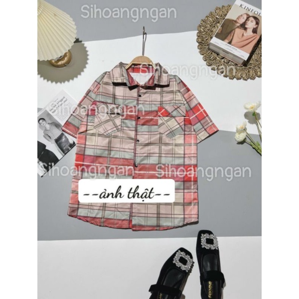 Áo Sơ Mi Ngắn Tay Form Rộng Kẻ Sọc Caro Cổ Bẻ Oversize sihoangngan